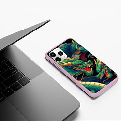 Чехол iPhone 11 Pro матовый Два Японских дракона - ирезуми, цвет: 3D-розовый — фото 2