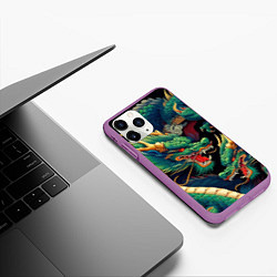 Чехол iPhone 11 Pro матовый Два Японских дракона - ирезуми, цвет: 3D-фиолетовый — фото 2