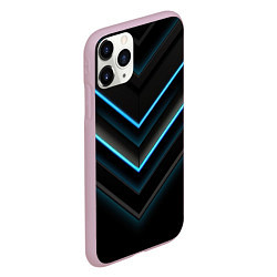 Чехол iPhone 11 Pro матовый Голубые геометрические неоновые полосы, цвет: 3D-розовый — фото 2