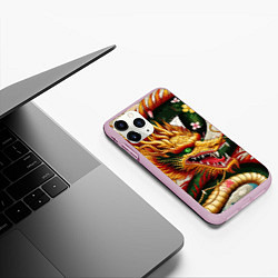 Чехол iPhone 11 Pro матовый Морда японского дракона - ирезуми, цвет: 3D-розовый — фото 2