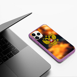 Чехол iPhone 11 Pro матовый Герб РФ градиент огня, цвет: 3D-фиолетовый — фото 2