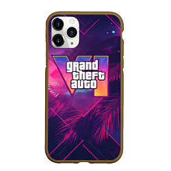 Чехол iPhone 11 Pro матовый GTA 6 summer logo, цвет: 3D-коричневый