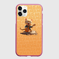Чехол iPhone 11 Pro матовый Рыжий кот с гитарой, цвет: 3D-малиновый