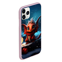 Чехол iPhone 11 Pro матовый Милый дракошка со светящимся шариком, цвет: 3D-розовый — фото 2