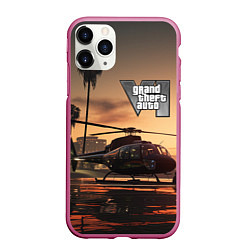 Чехол iPhone 11 Pro матовый GTA 6 вертолет, цвет: 3D-малиновый