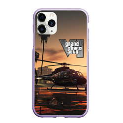 Чехол iPhone 11 Pro матовый GTA 6 вертолет, цвет: 3D-светло-сиреневый