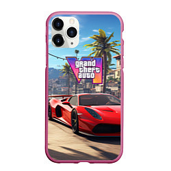 Чехол iPhone 11 Pro матовый GTA 6 red auto, цвет: 3D-малиновый