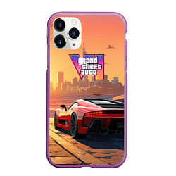 Чехол iPhone 11 Pro матовый GTA 6 авто вид сзади, цвет: 3D-фиолетовый