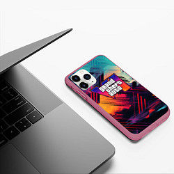 Чехол iPhone 11 Pro матовый GTA 6 аbstract logo, цвет: 3D-малиновый — фото 2