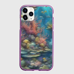 Чехол iPhone 11 Pro матовый Рыбы под водой, цвет: 3D-фиолетовый