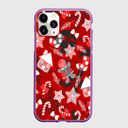 Чехол iPhone 11 Pro матовый Рождественские паттерны, цвет: 3D-фиолетовый