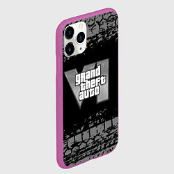 Чехол iPhone 11 Pro матовый GTA 6 следы шин, цвет: 3D-фиолетовый — фото 2