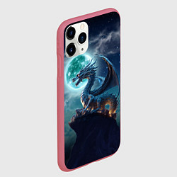 Чехол iPhone 11 Pro матовый Дракон на скале на фоне луны, цвет: 3D-малиновый — фото 2