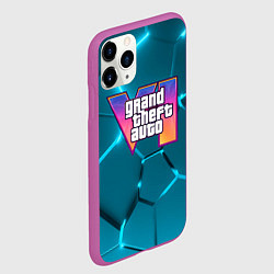 Чехол iPhone 11 Pro матовый GTA 6 лого на фоне разлома голубых плит, цвет: 3D-фиолетовый — фото 2
