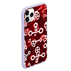 Чехол iPhone 11 Pro матовый Белые черепки и кости на красном фоне, цвет: 3D-светло-сиреневый — фото 2