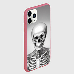 Чехол iPhone 11 Pro матовый Скелет черно белый, цвет: 3D-малиновый — фото 2