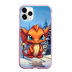 Чехол iPhone 11 Pro матовый Новогодний оранжевый дракон, цвет: 3D-розовый