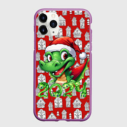 Чехол iPhone 11 Pro матовый Зеленый дракон на рождественском фоне, цвет: 3D-фиолетовый