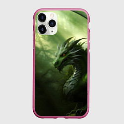 Чехол iPhone 11 Pro матовый Зеленый лесной дракон символ 2024 года, цвет: 3D-малиновый
