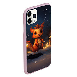 Чехол iPhone 11 Pro матовый Маленький дракон и снег, цвет: 3D-розовый — фото 2