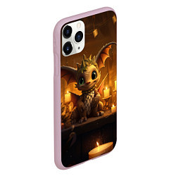 Чехол iPhone 11 Pro матовый Новогодний дракон в желтом освещении, цвет: 3D-розовый — фото 2