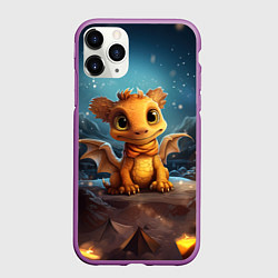 Чехол iPhone 11 Pro матовый Новогодний дракон смотрит на снег, цвет: 3D-фиолетовый