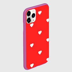 Чехол iPhone 11 Pro матовый Белые сердца на красном фоне, цвет: 3D-фиолетовый — фото 2