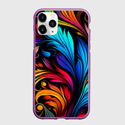 Чехол iPhone 11 Pro матовый Паттерн с узорами на черном фоне, цвет: 3D-фиолетовый