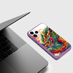 Чехол iPhone 11 Pro матовый Гравюра японского дракона, цвет: 3D-фиолетовый — фото 2