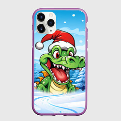 Чехол iPhone 11 Pro матовый Веселый дракон на фоне зимы, цвет: 3D-фиолетовый