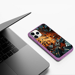 Чехол iPhone 11 Pro матовый Летящие камни и взрыв, цвет: 3D-фиолетовый — фото 2