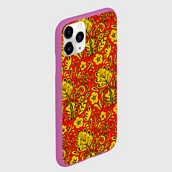 Чехол iPhone 11 Pro матовый Хохломская роспись золотистые цветы на красном фон, цвет: 3D-фиолетовый — фото 2