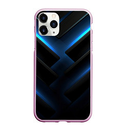 Чехол iPhone 11 Pro матовый Черный абстрактный фон и синие неоновые вставки, цвет: 3D-розовый