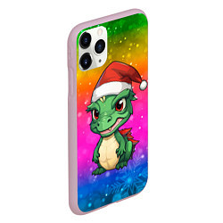 Чехол iPhone 11 Pro матовый Дракон радужный фон, цвет: 3D-розовый — фото 2