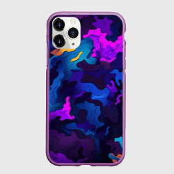 Чехол iPhone 11 Pro матовый Яркие кислотная разноцветные пятна в виде камуфляж