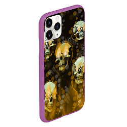 Чехол iPhone 11 Pro матовый Жёлтые черепа на чёрном фоне, цвет: 3D-фиолетовый — фото 2