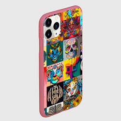 Чехол iPhone 11 Pro матовый Всякая всячина - пэчворк, цвет: 3D-малиновый — фото 2