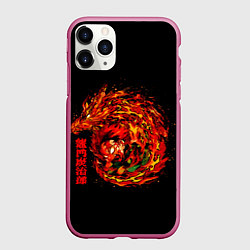 Чехол iPhone 11 Pro матовый Танджиро в огне