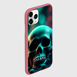 Чехол iPhone 11 Pro матовый Бирюзовый череп среди стеклянных шаров и боке, цвет: 3D-малиновый — фото 2