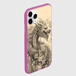 Чехол iPhone 11 Pro матовый Дракон поднимается из цветов, цвет: 3D-фиолетовый — фото 2