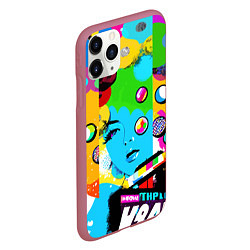 Чехол iPhone 11 Pro матовый Girls face - pop art, цвет: 3D-малиновый — фото 2