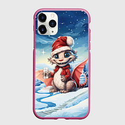 Чехол iPhone 11 Pro матовый Дракон новогодний праздничный 2024, цвет: 3D-малиновый