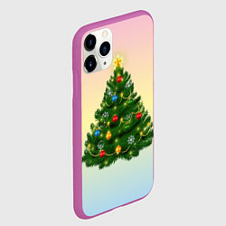 Чехол iPhone 11 Pro матовый Ёлка украшенная на нежном фоне, цвет: 3D-фиолетовый — фото 2