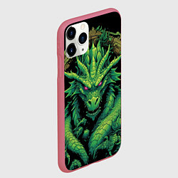 Чехол iPhone 11 Pro матовый Зеленый яркий неоновый дракон, цвет: 3D-малиновый — фото 2