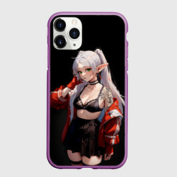 Чехол iPhone 11 Pro матовый Фрирен в красной куртке, цвет: 3D-фиолетовый