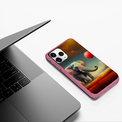 Чехол iPhone 11 Pro матовый Грустный слон и красный шарик, цвет: 3D-малиновый — фото 2