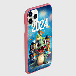 Чехол iPhone 11 Pro матовый Маленький счастливый дракон и салюты, цвет: 3D-малиновый — фото 2