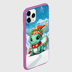 Чехол iPhone 11 Pro матовый Дракон на фоне зимних гор, цвет: 3D-фиолетовый — фото 2