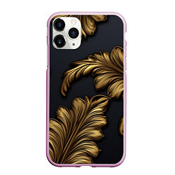 Чехол iPhone 11 Pro матовый Золотые узоры в виде листьев, цвет: 3D-розовый
