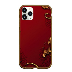 Чехол iPhone 11 Pro матовый Узоры золотые на красном фоне, цвет: 3D-коричневый
